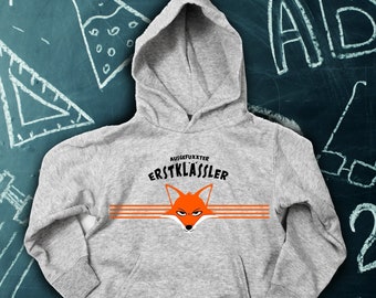 Einschulung Hoodie, Hoodie erster Schultag, Hoodie für Schulkind mit Namen personalisiert, Kapuzenpullover, Geschenk Einschulung, grau