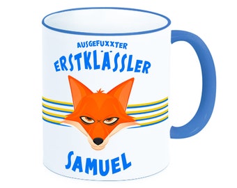 Einschulung children's cup, gift personalized, gift first day of school, Ausgefuxxter first grader