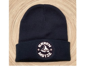 Bear cap, hip beanie DarkNavy, warm knitted cap with wide brim, outdoor cap