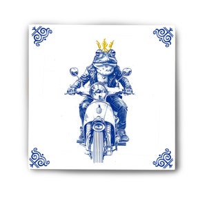 Delft Blau Fliese, Delfter Blau Untersetzer, Keramikfliese, 15x15cm, 10x10cm, Schmuckkachel optional mit Aufhänger, Wandfliese, Froschkönig