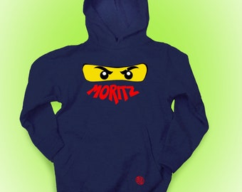 Ninjago-Augen-Masken Hoodie, Kinder Hoodie, Kapuzenpullover mit Namen, personalisiertes Geburtstagsgeschenk, Hoodie in Premium Qualität