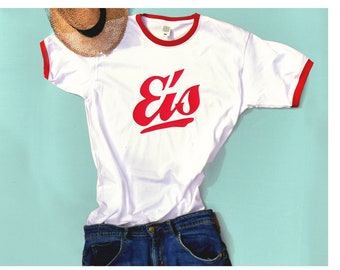 Sommer T-Shirt EIS, personalisiert, Retro Look EIS, mit Eishörnchen auf Nackenfläche, Ringer Shirt in Vintage Optik, unisex