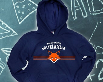 Einschulung Hoodie, Hoodie erster Schultag, Hoodie für Schulkind mit Namen personalisiert, Geschenk Einschulung, Kapuzenpullover, blau