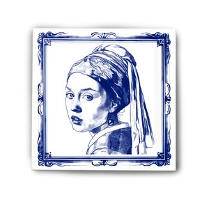 Fliese Delft Blau, Untersetzer, Keramikfliese, Mädchen mit Perlenohrring, 15x15, 10x10cm, Schmuckkachel opt. Aufhänger, Wandfliese