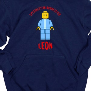 Kinder-Hoodie mit Namen personalisierbar, BausteinMeister, Geschenkidee zum Geburtstag für Legofans Bild 3