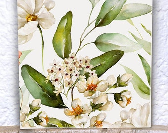 Fliese Blumen-Aquarell, Keramikfliese, 15,2 x 15,2 cm, 10,8 x 10,8 cm, Schmuckkachel zum Aufhängen, als Untersetzer, Fliese verlegbar