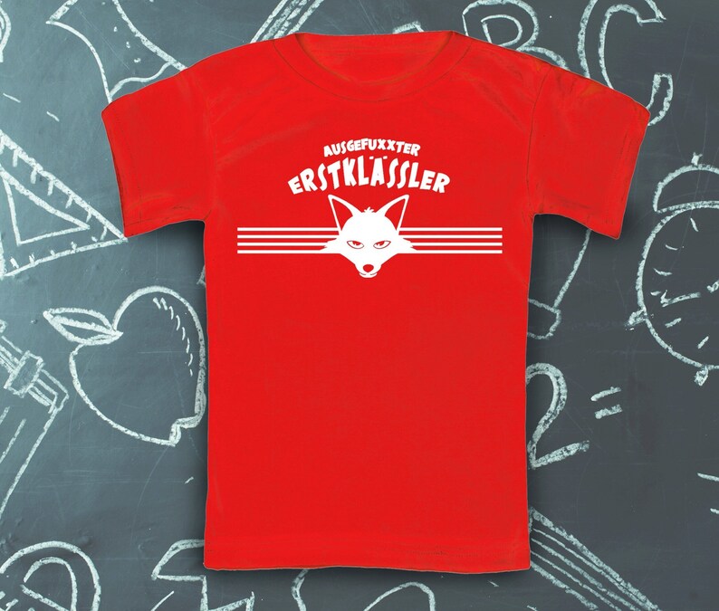 T-Shirt Einschulung, Schulanfang, Schulkind, Erstklässler T-Shirt, Geschenk T-Shirt personalisiert mit Namen, Ausgefuxxter Erstklässler, rot Bild 1