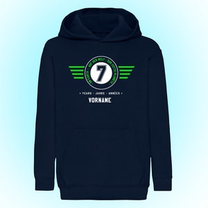 GeburtstagsHoodie 7 Jahre, personalisierbarer Kapuzenpullover für Kinder, Geschenk Idee für Jungen und Mädchen, Dunkelblau Bild 5