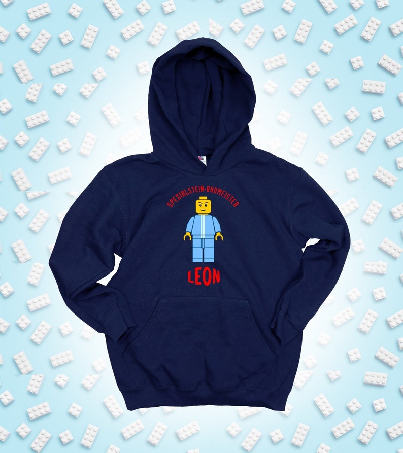 Kinder-Hoodie mit Namen personalisierbar, BausteinMeister, Geschenkidee zum Geburtstag für Legofans Bild 1