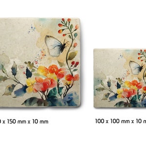 Marmorfliese mit Blumen-Aquarell, dekorative Schmuckkachel aus echtem Marmor, 10x10 cm, 15x15 cm, optional mit Aufhängung, Geschenkidee Bild 3
