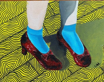 8"x10" Ruby Slippers from the Wizard of Oz // acrylic painting on canvas board