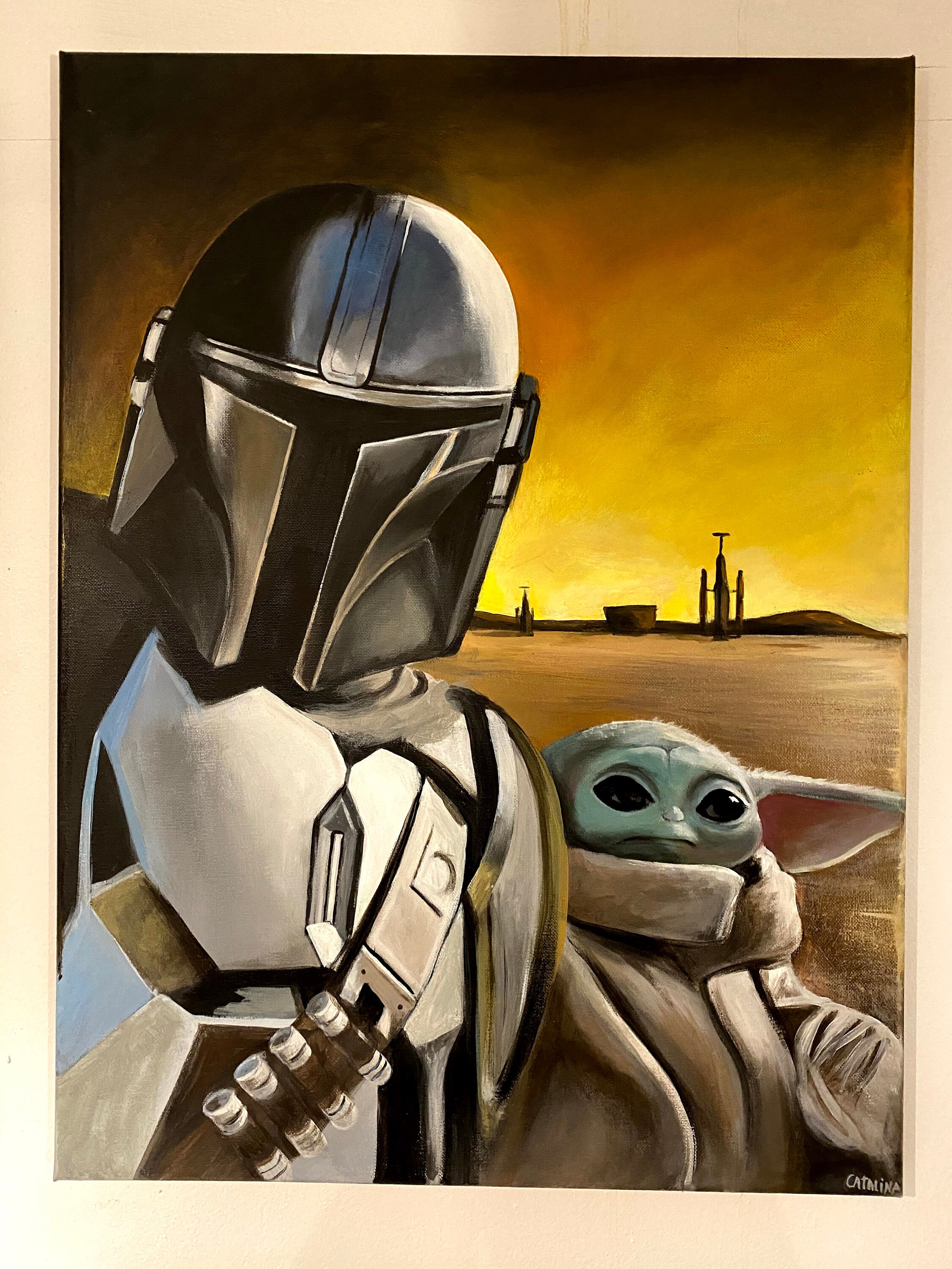 24x18 The Mandalorian And Baby Yoda Grogu Peinture Etsy