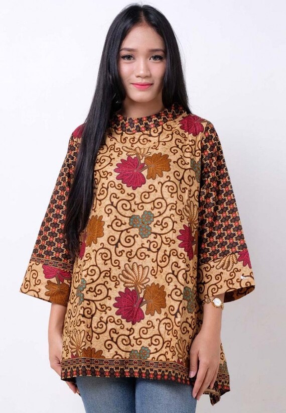 Indonesian Batik Dress blue dress 3/4 sleeve Etsy