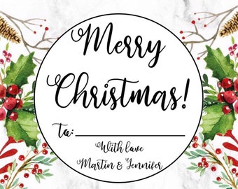 35x North Pole Express Stamp Gift Tags Present 30x20mm Custom Xmas Sticker 343