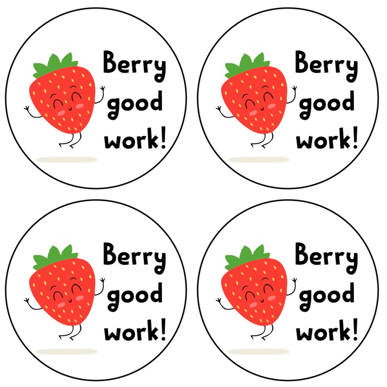Berry Good Work Happy Strawberry Well Done Stickers Teacher Etsy