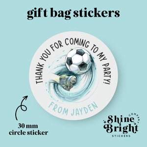 Thank You For Coming Football Theme Birthday Party Personalised Stickers Football Boots Soccer 30mm Circle 35x Label 064