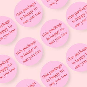35 x This Package Is Happy To See You Too Business Packaging Label Sticker Postage Colourful 30mm Circle 003