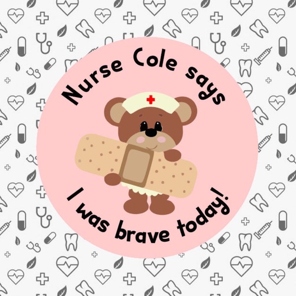 Personalised Nurse Says I Was Brave Bear Doctor Medical Bravery Gift Cute Medicine Well Done Stickers 35x Adhesive 30mm Labels 286