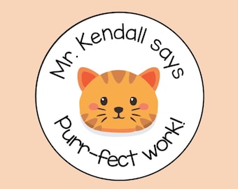 Purr-fect Work! Cute Kitten Well Done Stickers Teacher Custom School Stickers Book Workbook 35x 25 mm Labels 350