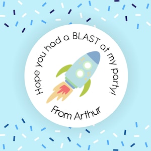35 x Hope You Had A Blast Rocket Ship Astronaut Space Birthday Gift Bag Sweet Treats Cones Party Children&#39;s Labels Personalised Stickers 062