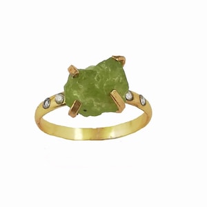 Peridot Raw Pave CZ Gemstone Gold Plated Prong Setting Ring, August Birthstone Ring, Semi Precious Gemstone Ring, Selling Per Piece