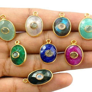 Gemstone Pendant - 10x15mm Handmade Charm - 925 Sterling Silver Oval Shape, Double Pendant,  Stunning Gift For Her, Selling By Per Piece