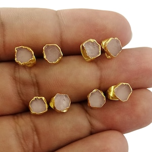 Rose Quartz Rough Stud, Birthstone Earring, Pink Rose Quartz Raw 5-7 mm Approx. Stud Earrings, Tiny Earring, Selling Per Pair Mother&#39;s Day