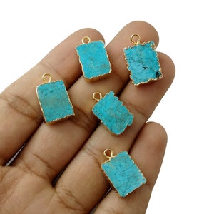 Blue Turquoise Slice 10x15mm Approx. Gold Electroplated Pendant, Turquoise Pendant, Turquoise Slice Jewelry, Selling Per Piece