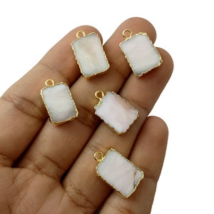 Natural Pink Opal Slice Gold Electroplated Pendant, Opal 10x15mm Approx. Freeform Slice Pendant, Opal Pendant Jewelry, Selling Per Piece
