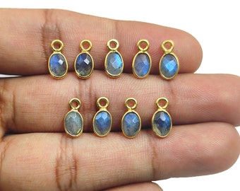Labradorite Tiny Pendant - 4x6mm Faceted Stone, Bezel Set Oval Charms - Selling Per Piece - Selling By Per Piece Don&#39;t Miss Out!