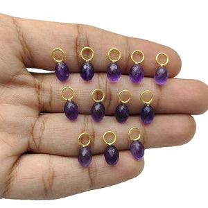 February Birthstone Pendant - 7x5mm Amethyst Faceted Stone, Purple Gemstone Charm in Gold Vermeil Selling By Per Piece