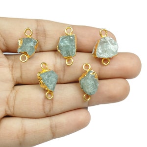 Aquamarine Connector Birthstone - Gold Electroplated Double Bail Connector - Gemstone Connector Selling By Piece Mother&#39;s Day