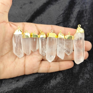 Crystal Quartz Raw Pendant, Clear Quartz Size 51-27mm -Long Raw Pendant, Gold Plating, Handmade Pendant, Raw Pendant, Sold By Per Piece