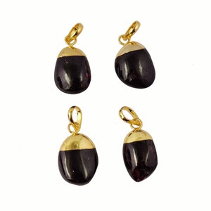 Garnet Smooth Tumble Charms Pendant, 14 to 18mm Approx. Gold Electroplated Pendant, Selling By Piece Mother&#39;s Day