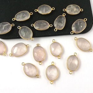 Rose Quartz Gemstone Gold Plated Bezel Connector - Gemstone Connector - Rose Quartz Connectors Selling By 2 Piece Mother&#39;s Day