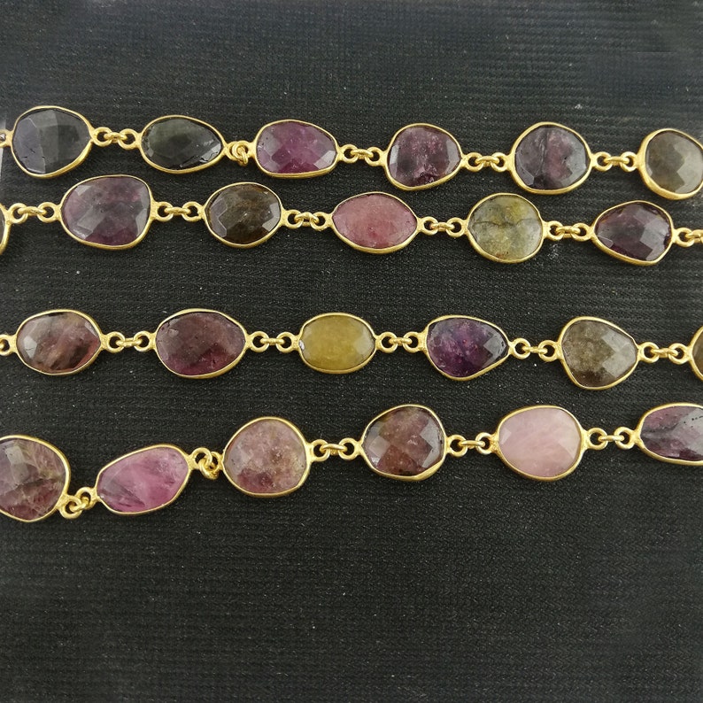 Selling By Foot Making For Jewelry Tourmaline Connector Necklace Natural Tourmaline Faceted Gemstone Bezel Chain Chain Bracelet
