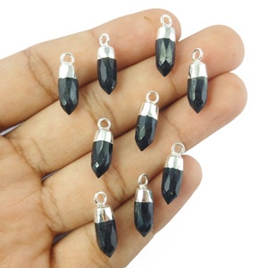 Black Tourmaline Tiny Spikes Pendant - Silver Electroplated Cap Spikes Tourmaline Necklace - Selling By Piece Mother&#39;s Day