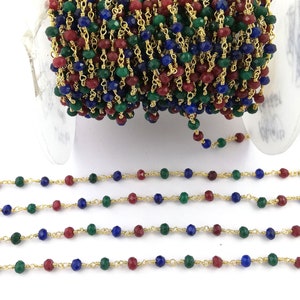 Multi Sapphire Gemstone Beaded Chain - 3.5mm To 4mm Faceted Rondelle Bead Chain - Necklace Chain - Selling Per Feet Mother's Day