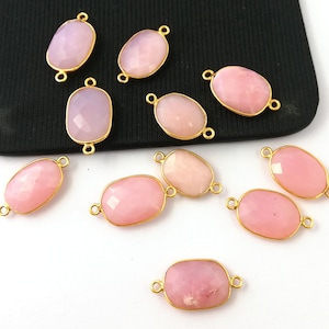 2 Piece Natural Pink Opal Gold Plated Bezel Connector - Gemstone Connector - Pink Opal Connector Mother&#39;s Day