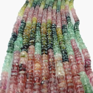 Multi Tourmaline 3.5-4mm Faceted Gemstone Beads Strands Rondelle Bead-Multi Gemstone Beads-13 inch Long Strand Selling By 1 Strand