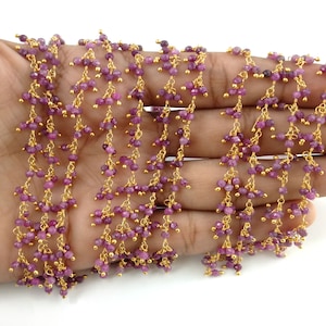 Ruby Beaded Dangling Chain 2mm  Wire Wrapped Rosary - Ruby Dangling Rosary Beaded Rosary Chain - Beaded Chain Jewelry - Selling By Foot