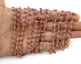 Rubin Perlen baumelnde Kette 2 mm Wire Wrapped Rosenkranz - Rubin baumelnde Rosenkranzperlen Rosenkranz Kette - Perlenketten Schmuck - Verkauf per Fuß