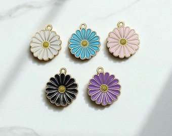 Dijes de esmalte de margaritas - Fabricación de joyas DIY - Dijes de oro - Dijes de metal para pendientes y collares