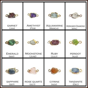 Raw Crystal Connector Charms: Natural Gemstones in Gold/Silver Electroplated - Birthstone Collection - Individually Sold