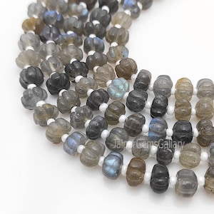Flashy Labradorite Pumpkin Beads-Melon Fancy Cut Watermelon Beads-Pumpkin Shape Loose Handcarving Beads-Gift For Her-Selling Per Strand