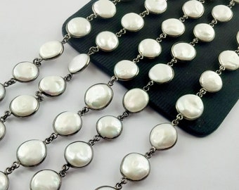 Chaîne de connecteur de lunette de perles blanches, chaîne de connecteur de lunette de pierres précieuses de perles, fabrication de bracelet, collier de bijoux - Vente à pied