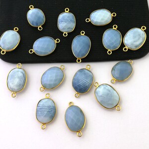 Blue Opal Gemstone Gold Plated Bezel Connector - Gemstone Connector - Blue Opal Connector Selling By 2 Piece Mother&#39;s Day