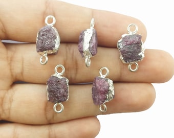 Natural Ruby Raw Connector - Gold and Silver Electroplated Double Bail Connector - Birthstone Raw Connector Raw Connector - Selling By Piece