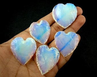 5 Pcs Opalite Heart Shape 25-30mm Opalite Gemstone Genuine Opalite Blue Opalite Rock Healing Opalite Gemstone  Blue Fire Opalite Stone