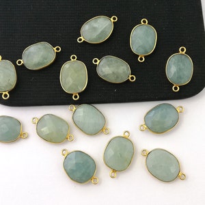 Aquamarine Gemstone Gold Plated Bezel Connector - Gemstone Connector - Aquamarine Connector Selling by 2 Piece Mother&#39;s Day